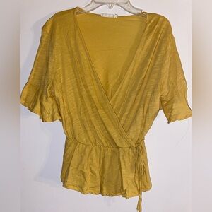 Lush Mustard Wrap Peplum Blouse